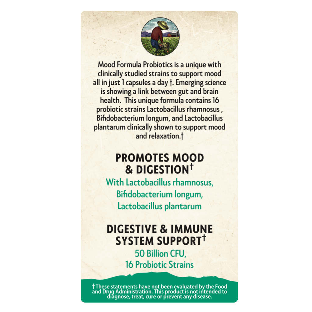 Mood Formula Probiotics packaging with text on a white background