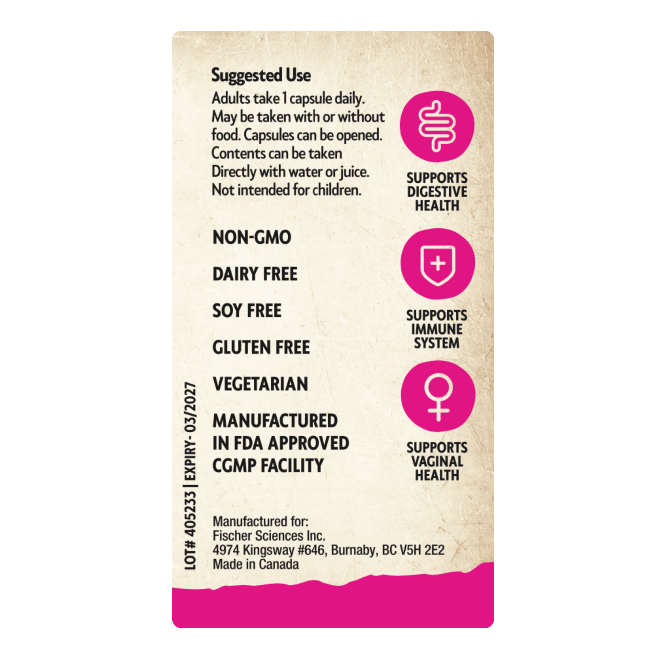 Product label with text and icons on a white background
